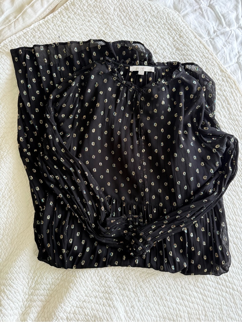 LOFT Black Maxi Dress with Metallic Dot Print